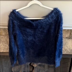 Banana Republic eyelash sweater, navy. PL. wide neck